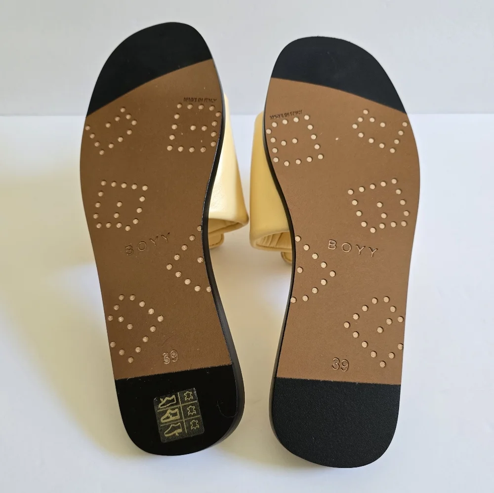 BOYY Leather Flat Sandals Size 39 Light Yellow - Picture 7 of 10